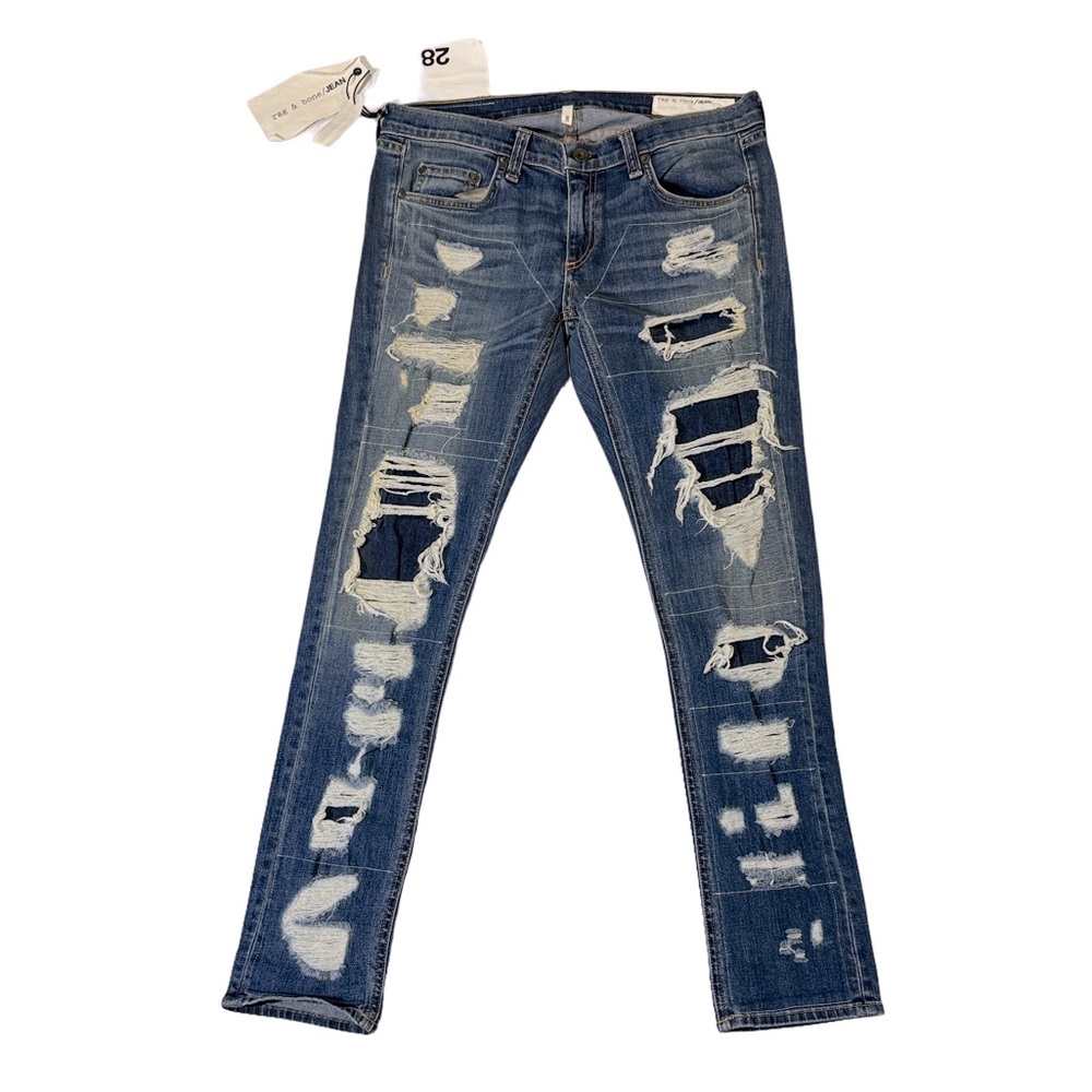 NEW Rag & Bone womens 28 Dre low-rise slim boyfriend distressed denim blue jeans